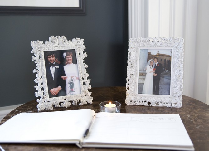 vintage photo frame wedding guest book area